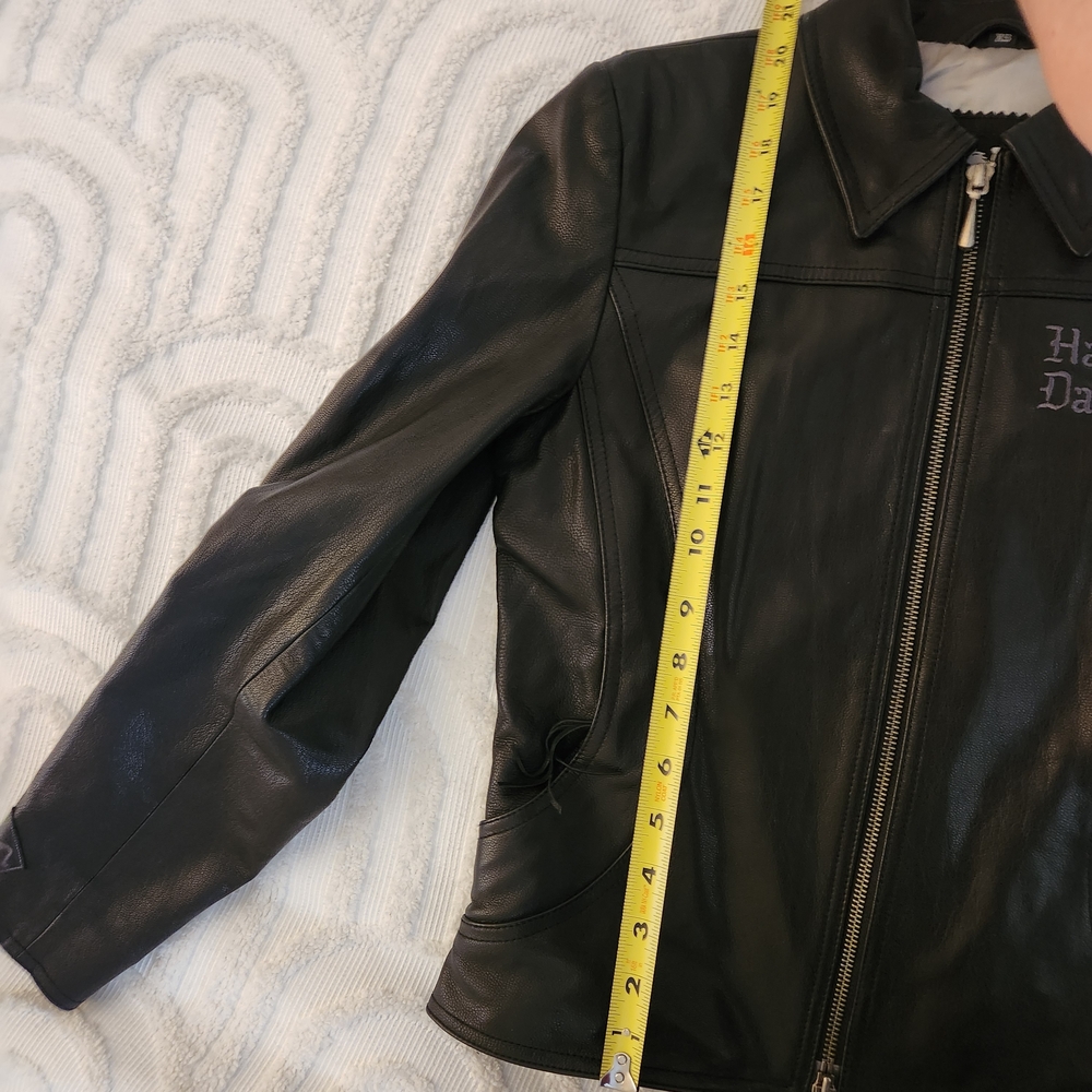 Harley-Davidson Women's Black Leather Motorcycle Zip Jacket Purple Embroidery Xs - Picture 12 of 12